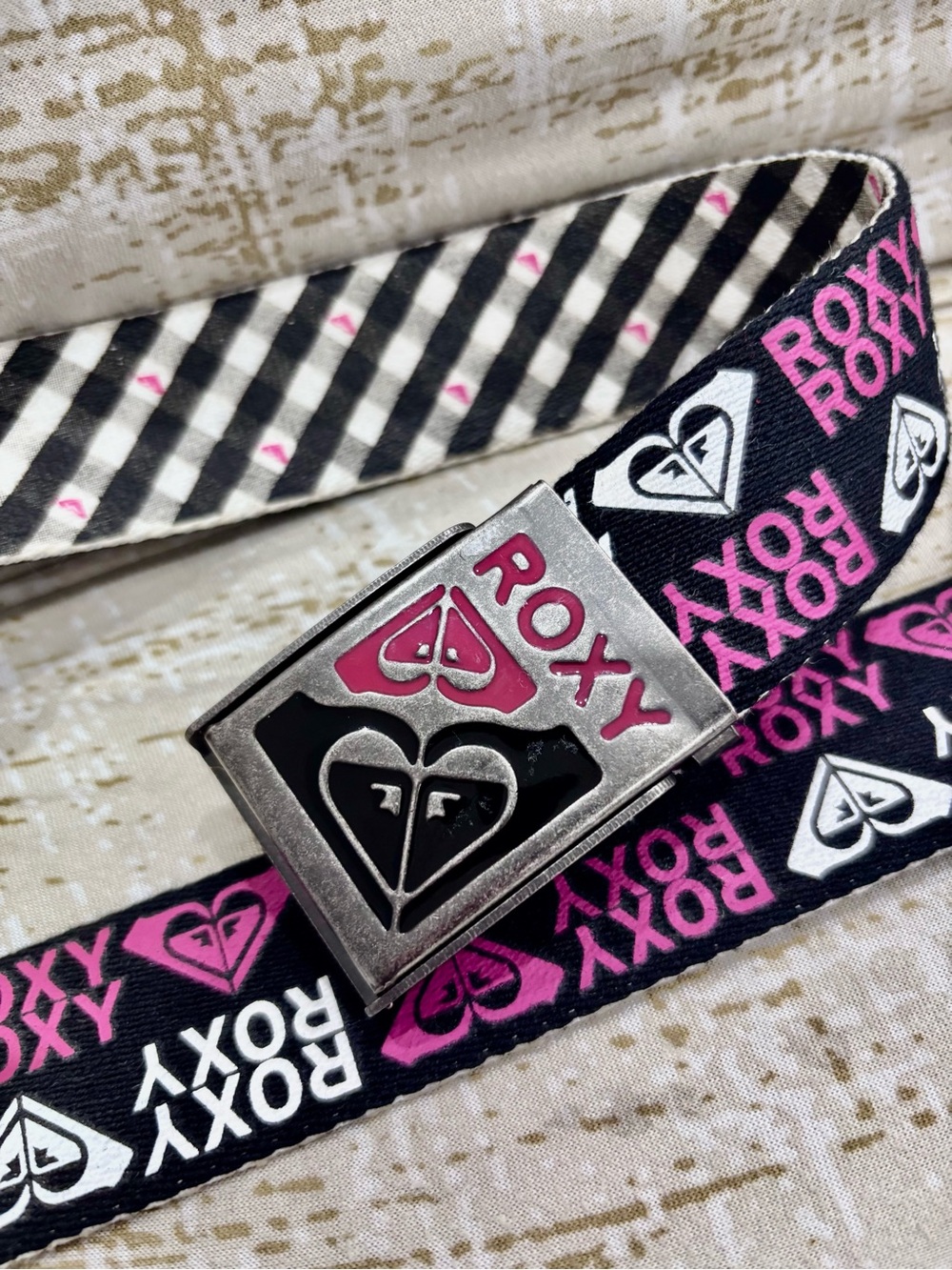Roxy Black, Pink & White Logo Webbing Belt